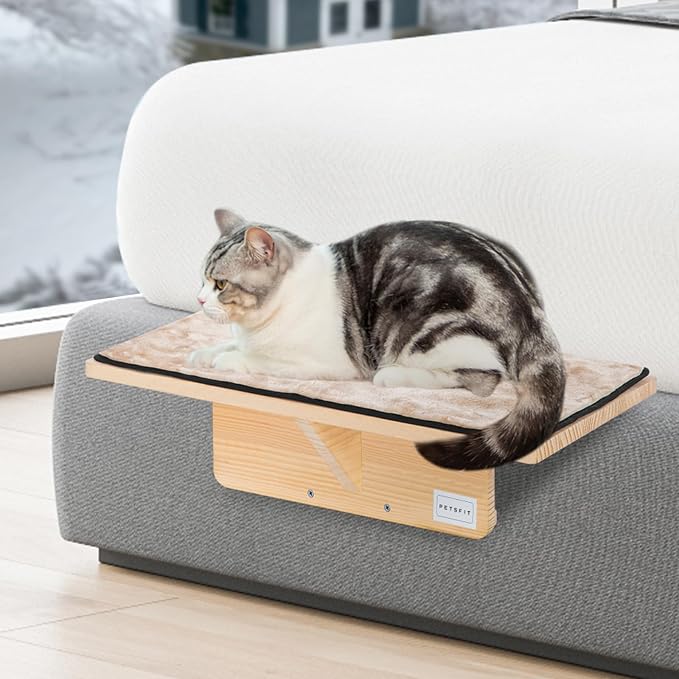 Petsfit Cat Window Perch Natural Solid Wood with Removable Fleece Mat, Safety Sturdy Cat Perch, Fit for Windows/Door/Drawer - Image 7