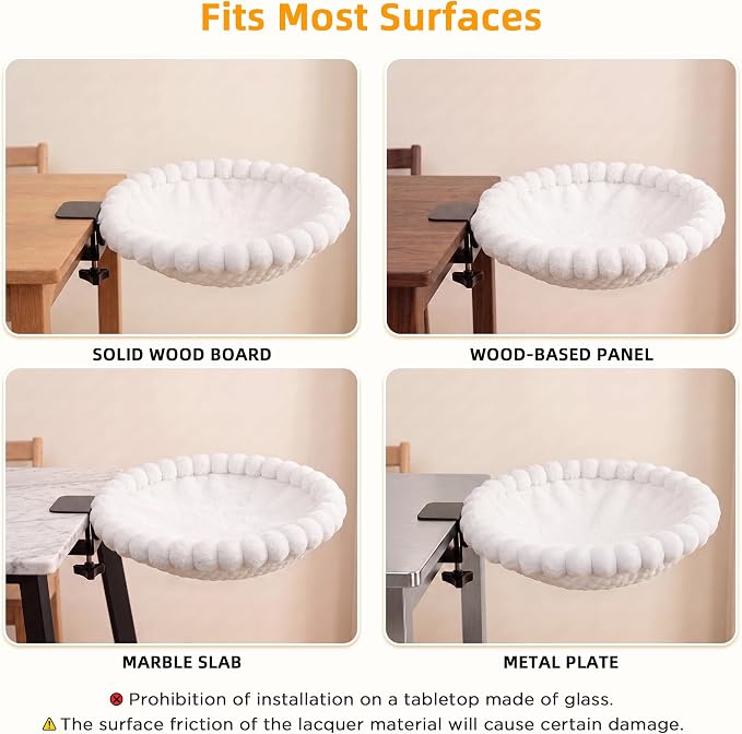 Cat Desk Bed - 2-in-1 Cat Hammock for Desk with Cooling Ice Silk & Premium Faux Rabbit Fur, 180° Foldable Space-Saving Cat Bed, Heavy Duty Anti-Tilting Clamp Holds Up to 40 lbs, Washable & Reversible - Image 8