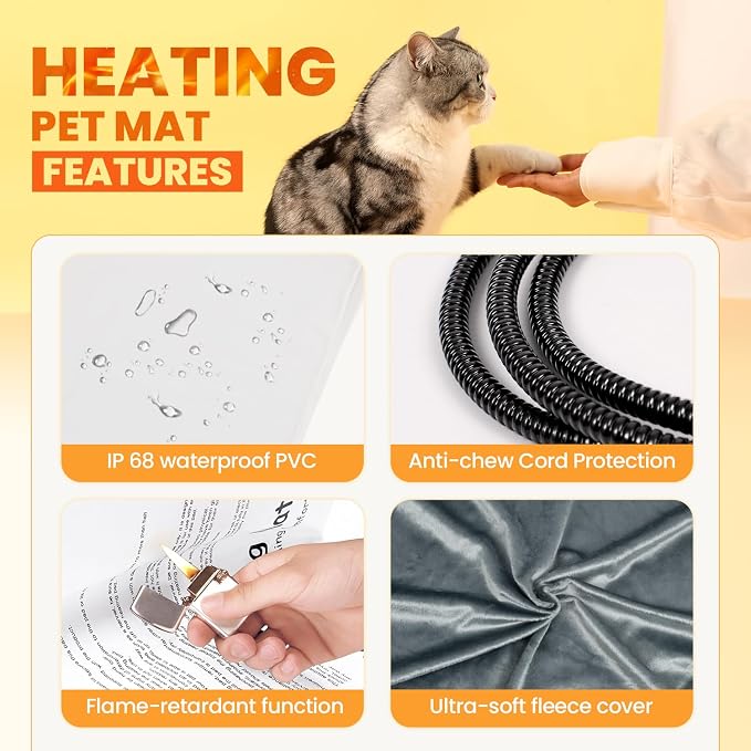 Indoor Heated Cat House, Adjustable Temperature Cat Heating Bed with Timer and Chew Resistant Cord, Large Cat House with Heating Pad for Small Medium and Large Cats - Image 6