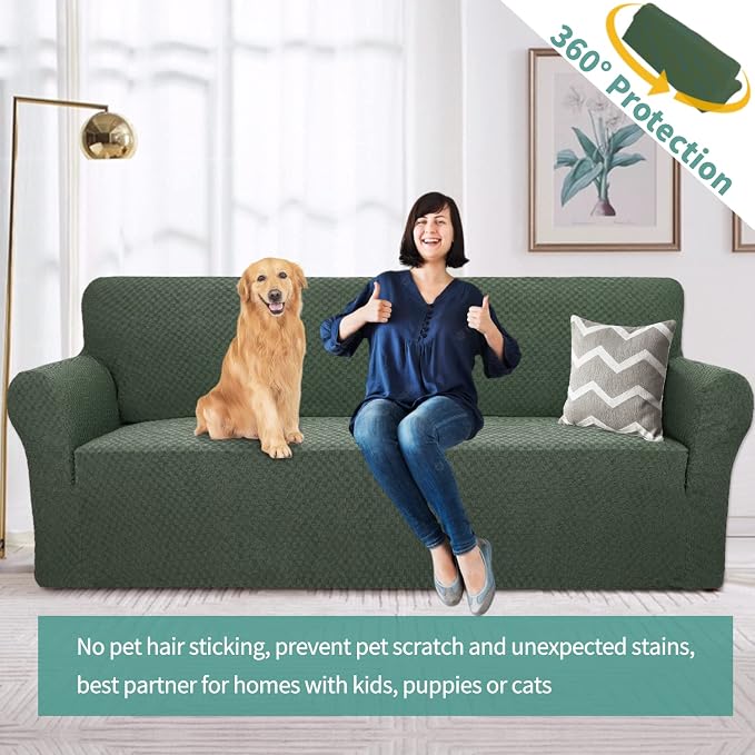 YEMYHOM Couch Cover Latest Jacquard Design High Stretch Extra Large Sofa Covers Pet Dog Cat Proof Oversized Slipcover Non Slip Magic Elastic Furniture Protector (XL Sofa, Army Green) - Image 2