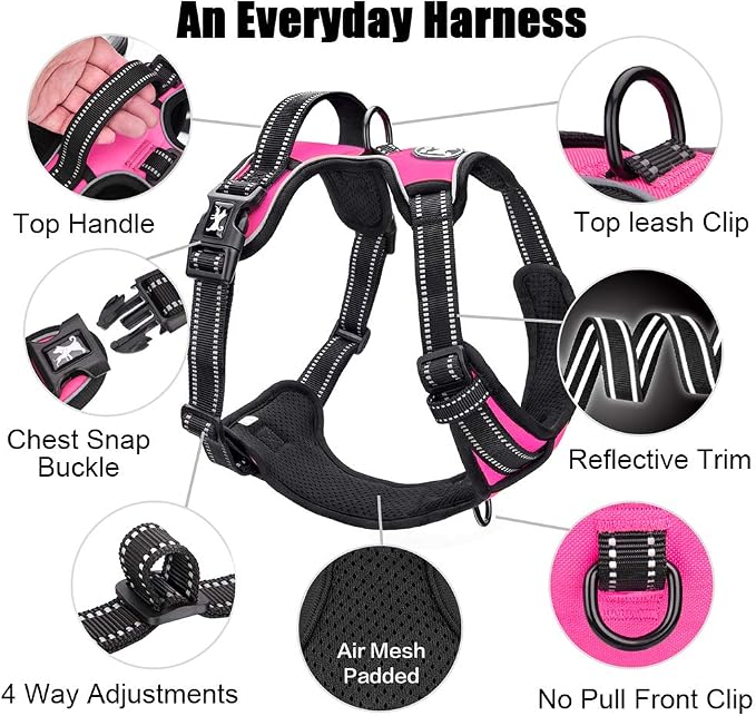 PoyPet No Pull Dog Harness Large, Reflective Vest with Front Clip & Handle | Easy On/Off, No Choke, Adjustable, 2 Leash D-rings, Soft Padded, Breathable, Oxford, for Walking Training, XL, Pink - Image 5
