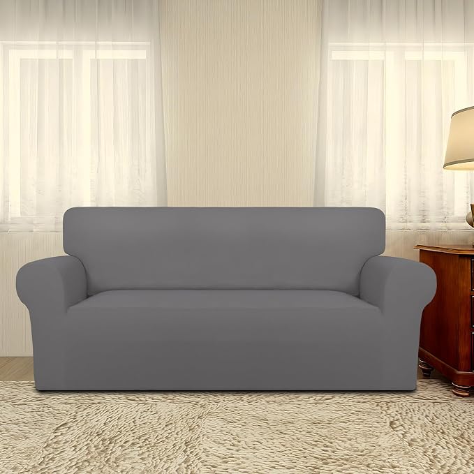 PureFit Super Stretch Sofa Slipcover – Spandex Non Slip Soft Couch Sofa Cover, Washable Furniture Protector with Non Skid Foam and Elastic Bottom for Kids, Pets (Oversized Loveseat, Light Gray) - Image 2