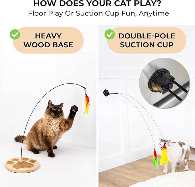 Cat Toys for Indoor Cats, Interactive Cat Toy Wand, Kitten Stuff, 18 Lures | Heavy Stable Base Prevents Toppling, Dual Suction Cup For Extra Play Options, Trigger natural feline hunting instincts today - Image 3