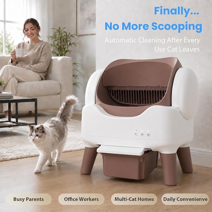 RPZ Automatic Cat Litter Box with APP Control, Open-top Design, 360° Safety Sensors, Self Cleaning Cat Litter Box for Multiple Cats, Litter Mat & 2 Rolls Refill Bags Included - Image 7