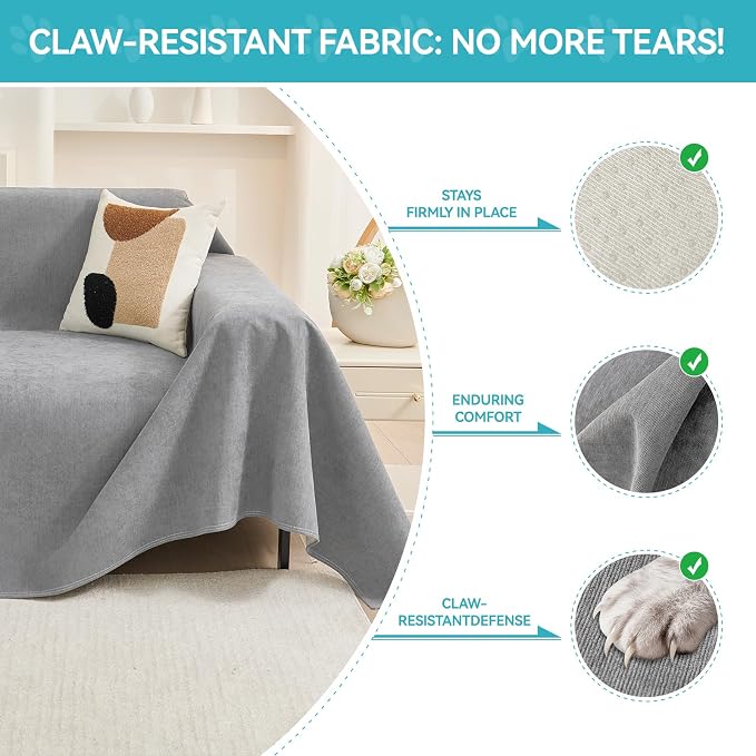 Warmstar Couch Protector from Cat Claws, Waterproof Couch Cover Anti Slip,Couch Cover 3 Cushion Sofa Washable,Anti-Scratch Pet Sofa Cover Heavy Duty,91"X118", Grey - Image 3