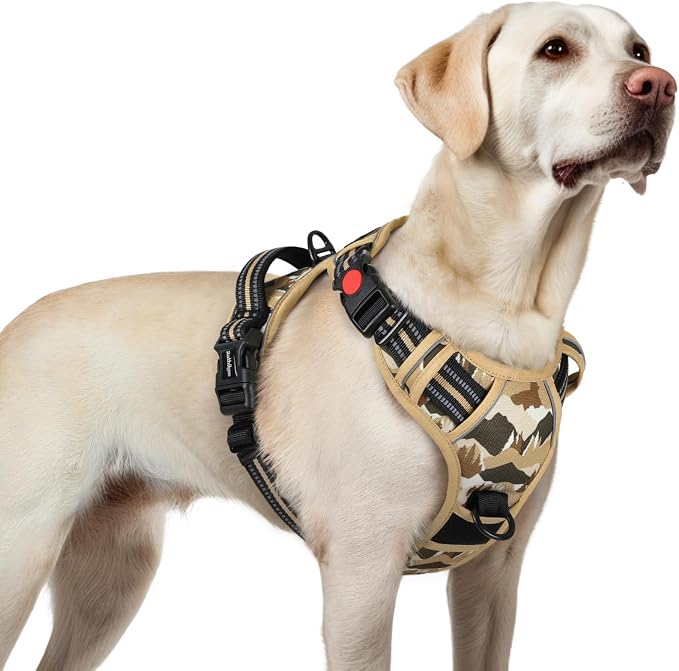 rabbitgoo Dog Harness for Large, Updated Easy On & Off with 3 Buckles | No Pull No Choke, Walking with 2 Clips and Handle, Adjustable Soft Reflective, Desert Ridge, Large by rabbitgoo