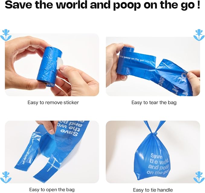 Deo Doo Dog Poop Bags with Handles, 720 Bags, 2 Dispensers, Iris Scented | Extra Thick Leak Proof Pet Waste Bags, Easy Tie Handles, Bulk 60 Rolls for Daily Walks, Multi Pet Homes and Cat Litter - Image 4