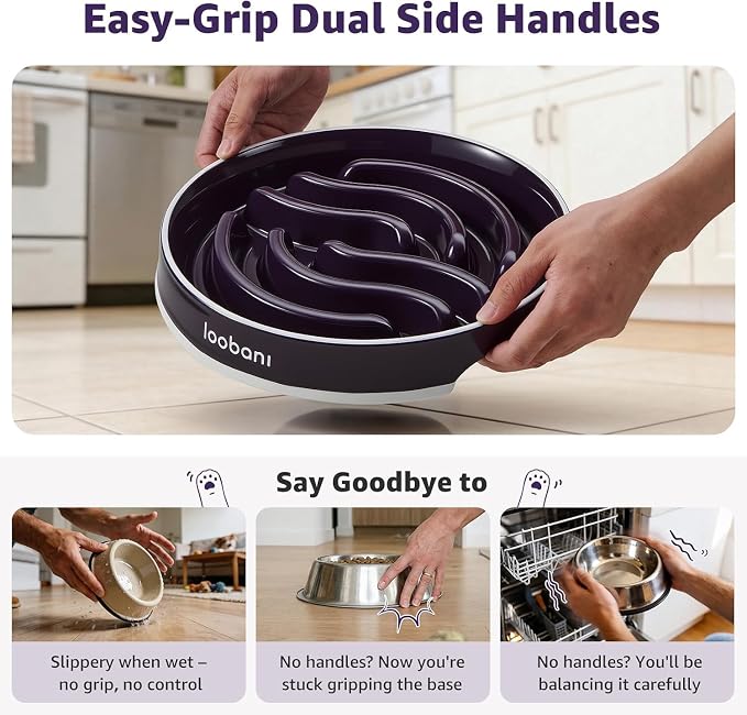 LOOBANI 4.5 Cups Ceramic Slow Feeder Dog Bowls Giant Dogs with Grip Handles | Heavy Ceramic, Stay in Place, Healthier Eating, Durable & Easy-Clean, Foam-Protected, Perfect for Fast-Eating Large Breeds - Image 5