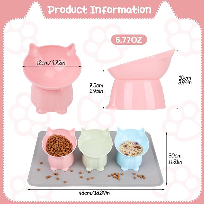 3 Pcs Raised Cat Bowl 15° Elevated Cat Food Bowl Tilted Cats Bowls,3 Colors | Whisker Friendly Anti Vomiting Cats Dishes Pet Food and Water Bowls for Indoor Cats Kittens - Image 6