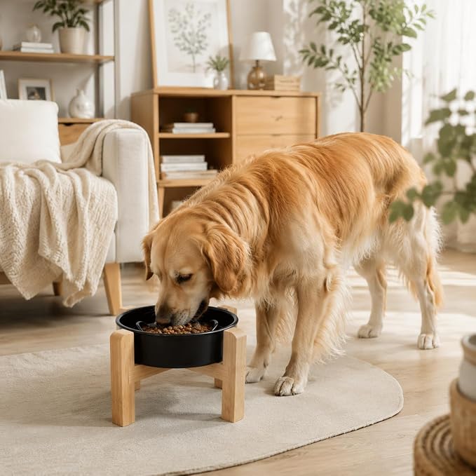 Elevated Ceramic Slow Feeder Dog Bowls Anti-Choking Slow Feeding for Small&Medium Size Anti-Slip Non-Lead & Toxic Durable Easy to Clean Maze Slow Feeder Bowl（8.26in Black Flower Pattern） - Image 6
