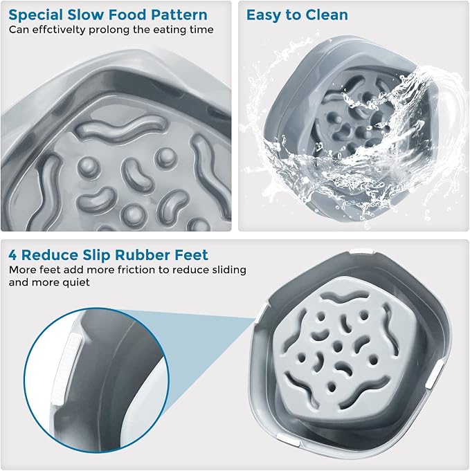 VANNON Slow Feeder Dog Bowls Non Slip Puppy Bowl Durable Dog Puzzle Feeder Bloat Stop Food Bowls for Puppy and Small Dogs, BPA Free, 2 Cups, Grey - Image 3