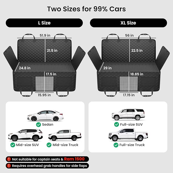 REEVAA Dog Truck Seat Cover for Back Seat, Hard Bottom, XL, Black | 450 lbs Extender, 45% More Space for 2-4 Large Dogs, Waterproof, Zippered Mesh Window, Fits Crew Cab Trucks & Large SUVs - Image 6