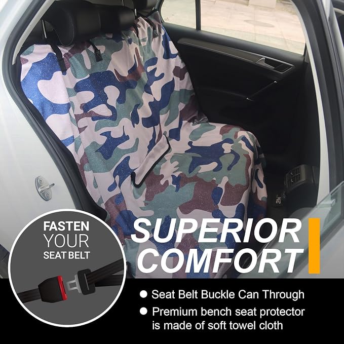 Back Seat Cover for Car Trucks Van SUV Jeep,Waterproof Rear Bench Towel Seat Covers for Dogs and Kids,Automotive Backseat Protector (Camouflage) - Image 2
