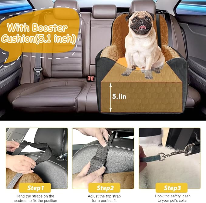 Dog Car Seat for Small/Medium Dogs, Memory Foam Dog Booster Seat, Travel Safety Per Car Seat with Washable Removable Cover, Storage Pockets for Dogs up to 35 lbs(BlackBrown) - Image 2