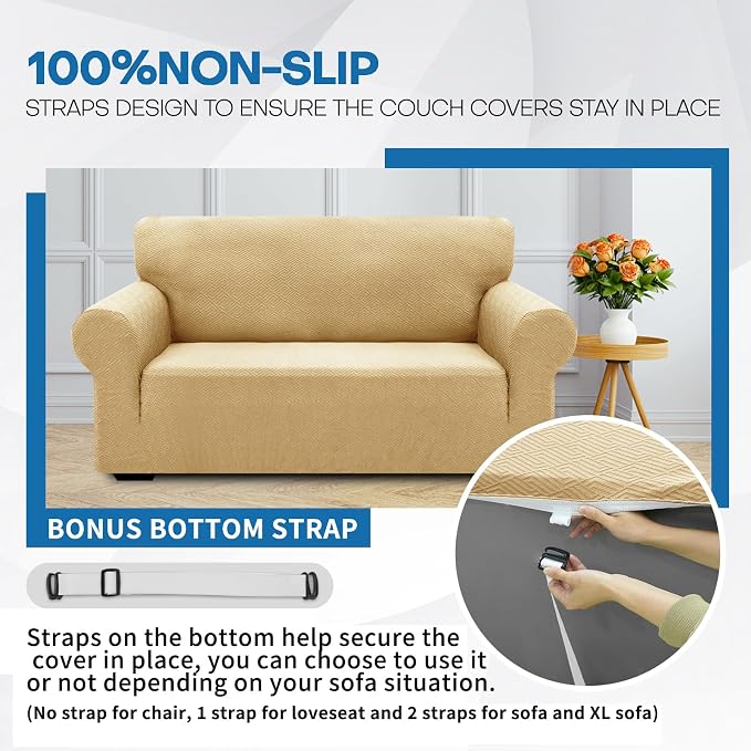 XINEAGE Stretch Jacquard Loveseat Cover, Non Slip Sofa Slipcover for Dog | High-Stretch Fabric. Wear-Resistant, Pet Friendly. Easy Install & Washable for Living Rooms, Offices.Beige - Image 7