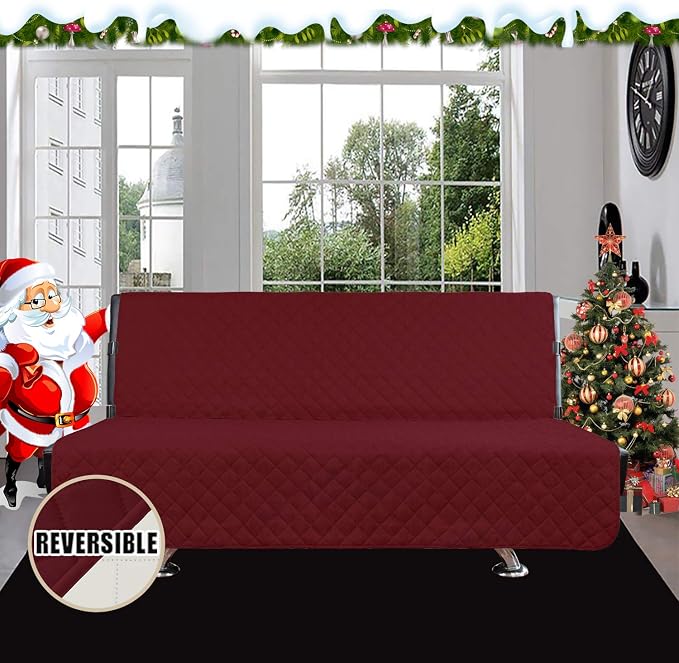 Easy-Going Reversible Couch Cover, Large Futon Sofa, Christmas Red/Ivory | Machine Washable Slipcover For Dogs, Water Resistant Furniture Mat For Living Room, Non-Slip Sofa Cover, Pet Friendly - Image 2