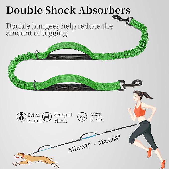 Hands Free Dog Leash with Zipper Pouch, Large, 25-120 lbs, Emerald | Waist Leash, Dual Padded Handles, Shock-Absorbing Bungee, Adjustable Waist Belt, Walking and Running - Image 5