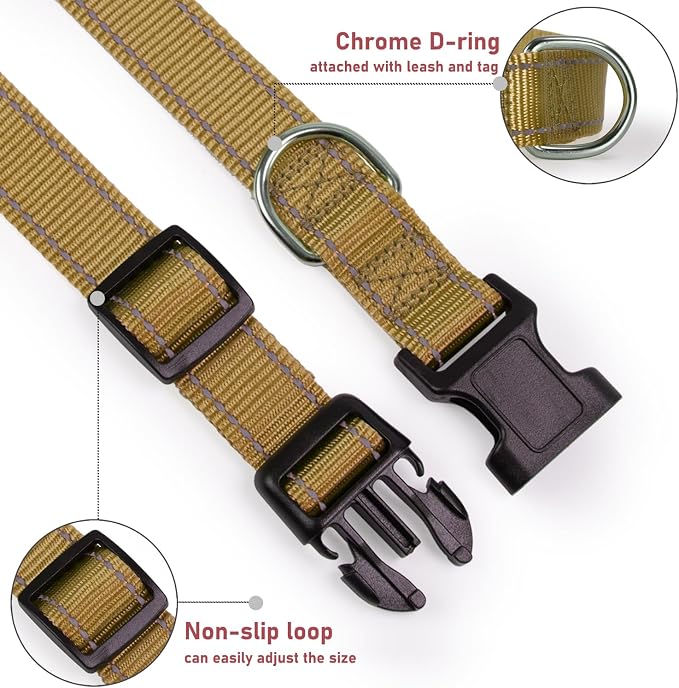 Reflective Dog Collar, Puppy Collar with Buckle Adjustable, Brown XS | Breathable Nylon Collars for Small Medium Large Dogs, No Chafing on Walks and Outdoor Hikes, Metal D-Ring, Night Safety - Image 3