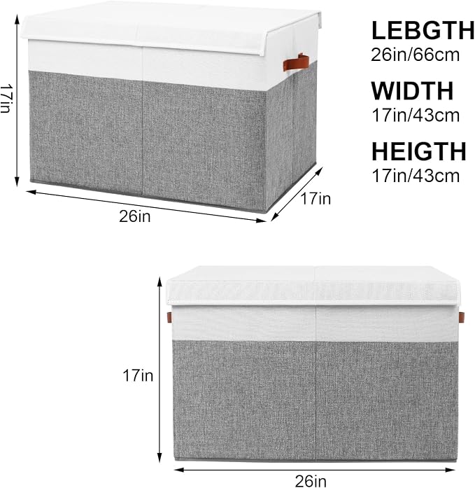 Large Toy Storage Box with Lid, Toy Chest Bin Boxes Basket with Dividers | Sturdy Toy Organizer Bin for Kids, Boys, Girls, Nursery, Living Room, Bedroom, Playroom 26"x17" x17" (Grey and White) - Image 4
