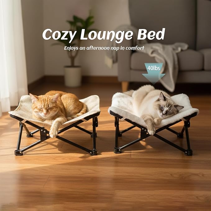 PETKARAY Foldable Cat Hammock Bed, Elevated Sisal Scratching Lounge with Metal Frame, Raised Cat Hammock Chair for Indoor Cats - Image 5