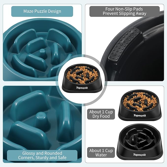 2 Pack Slow Feeder Dog Bowls for Small Dogs | Non-Slip Base, Anti-Choking Design, Reduces Bloating & Overeating, Easy to Clean, 1 Cup - Image 3