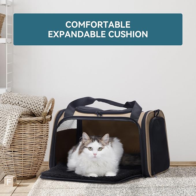 PETSFIT Pet Carrier for Cat, Small Dogs, Khaki - Image 8