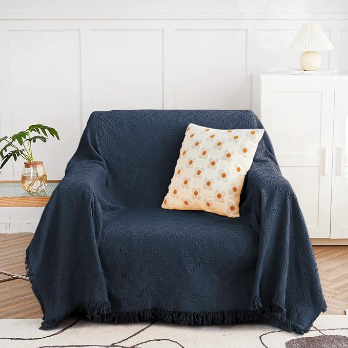 MYSKY HOME Navy Blue Couch Cover Sofa Covers Small Chair Cover Washable Sofa Throws Single Sofa Slipcovers Geometrical Couch Recliner Cover for 1 Cushion Couch (Medium, 71" x 91", Navy Blue) by MYSKYHOME