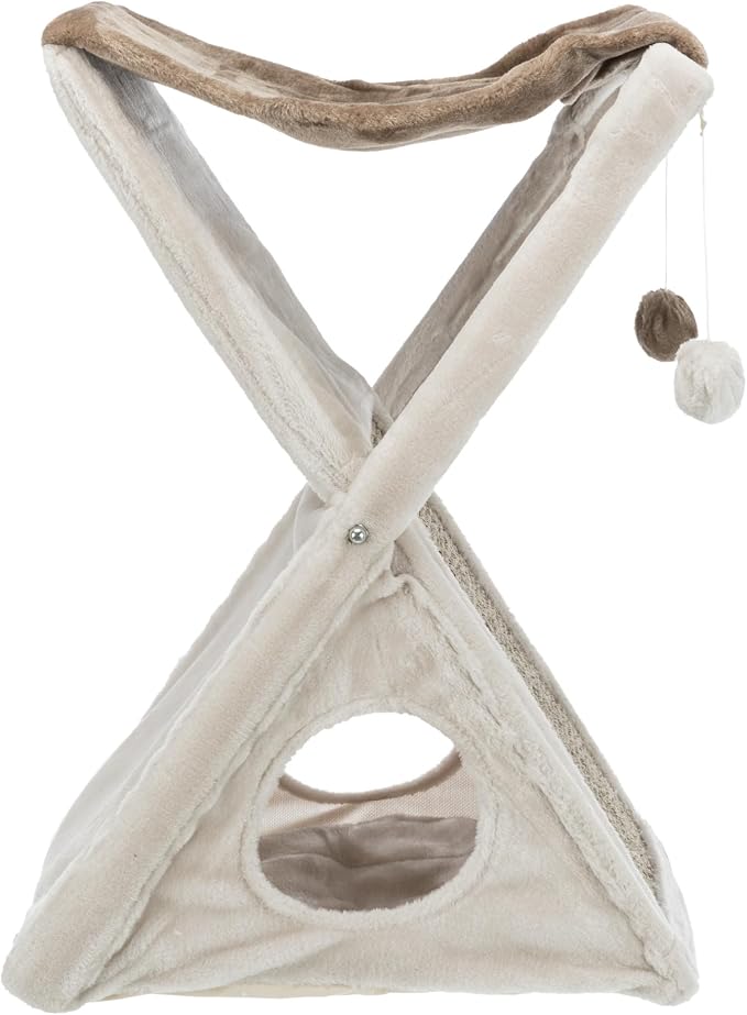 TRIXIE Miguel Fold and Store Cat Hammock, Indoor Cat Furniture with Dangling Toys, Scratching Pad, and Cave, Taupe/Light Gray by TRIXIE