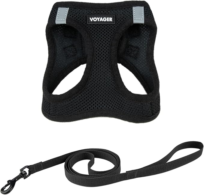 Voyager Step-in Air Cat Harness & Leash Set - Black, XXXS | 11 - 12" in Chest, Reflective Bands, All Weather Breathable Air Mesh, Cats Compatible, Fast Drying by BestPetSuppliesLLC