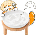 Slow Feeder Cat Bowls with Bamboo Stand, Ceramic Elevated Pet Food Plates for Cats and Small Dogs, Raised Non-Slip Feeder (White/6.3") by Tafelf