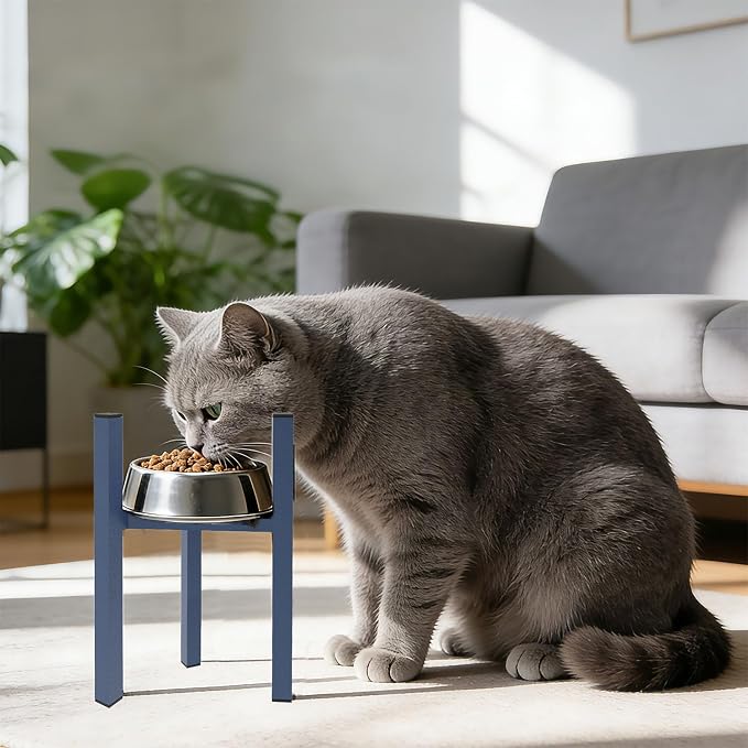 Elevated Cat Bowl Stand Good for Senior Cats Digestion Arthritis Relief - Adjustable Metal Feeder Riser, Fits 5.1-7.45” Round Bowls (No Bowls)（Blue） - Image 2