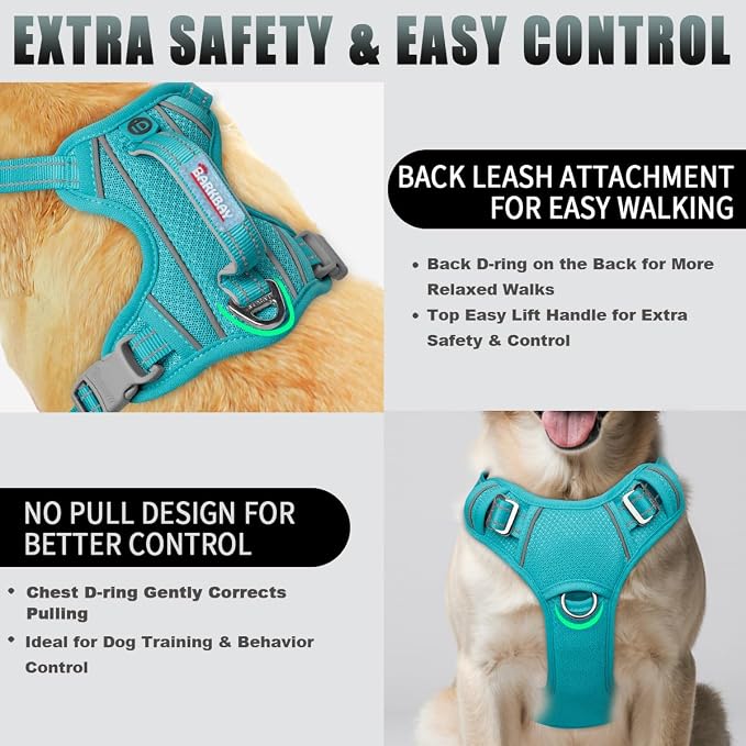 BARKBAY No Pull Dog Harness Large Reflective Dog Harness with Front Clip and Easy Control Handle for Walking Training Running with ID tag Pocket(Ocean Blue,L) - Image 3