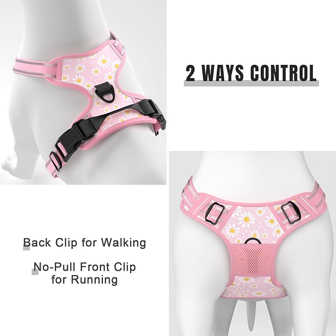 Rnivvi No Pull Dog Harness, Cute Flower Reflective Small Sized Puppy Harness, Adjustable Soft Padded Vest for Small Dogs, Cats, Heavy Duty Pet Vest with Easy Control Handle for Walking, Pink Floral - Image 5