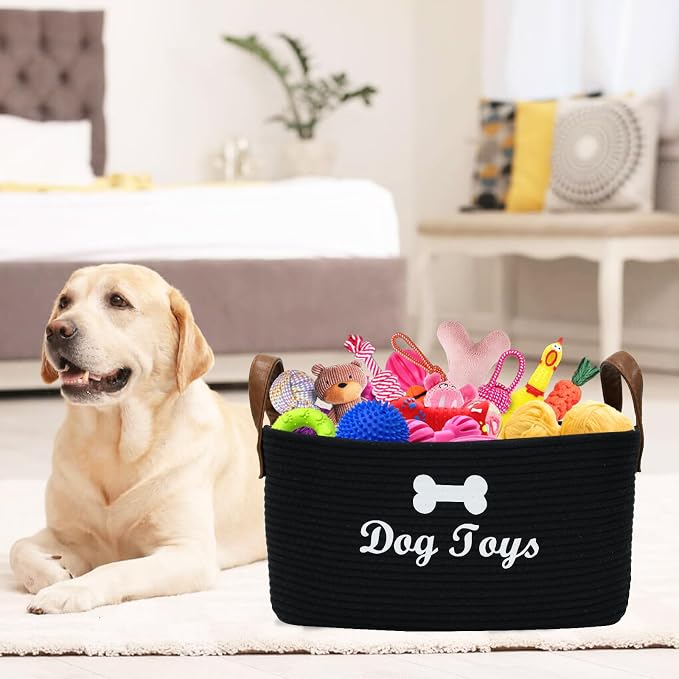 Geyecete X-Large Cotton Rope Dog Basket with Leather handle Blanket Storage Basket Decorative Clothes Hamper Basket | Extra Large Baskets for Blankets or Laundry-Black - Image 7