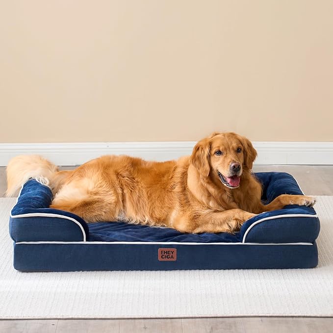 EHEYCIGA Orthopedic Dog Beds for Extra Large Dogs, Waterproof Memory Foam XXL Dog Bed with Sides, Non-Slip Bottom and Egg-Crate Foam Big Pet Couch Bed with Washable Removable Cover, Navy | Non-Slip Bottom and Egg-Crate Memory Foam Extra Large Pet Couch... - Image 8
