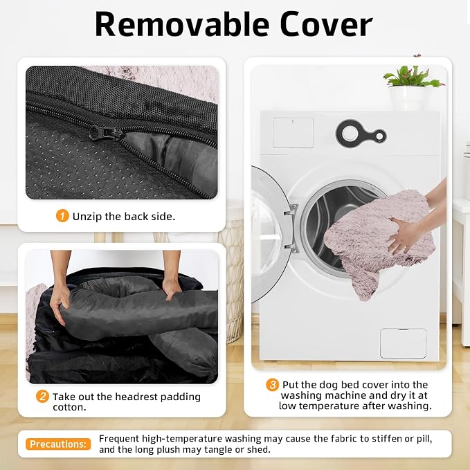 GGIB Calming Dog Bed Fluffy Plush Dog Mat for Furniture Protector with Removable Washable Cover for Large Medium Small Dogs and Cats (Medium, Rust White) - Image 4