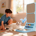 Cat Scratcher Cat Scratch Pad L Shape Wall Mounted Dual Use (Vert/Horiz) Kitten Bunifa Scratching Card Board Vertical Post with Ball Toys Feathers,Protecting Furniture Core is Replaceable Large Blue by Bunifa