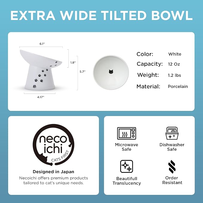 Necoichi Ceramic Elevated Cat Food Bowl, 15° Tilted (Cat, Extra Wide Tilted) - Image 7