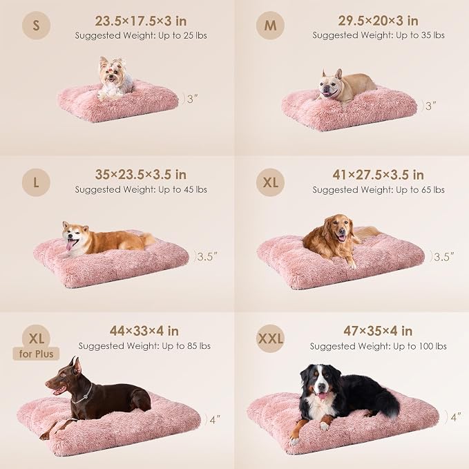 EHEYCIGA Fluffy Dog Crate Bed, Plush Extra Large Plus Dog Pillow, Pink | Xlarge Calming Anti Anxiety Plush Faux Fur Mat for Large size dogs, Washable Soft Warm Plus Dog Pad with Non-Slip Bottom - Image 2