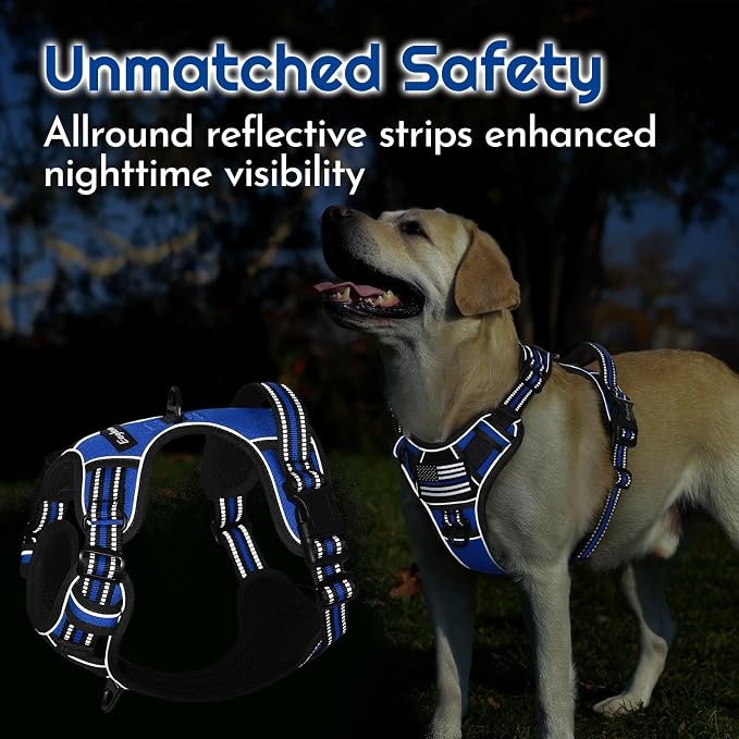 Eagloo Dog Harness No Pull for Large Dogs, Easy On & Off with 3 Buckles | No Choke with Front Clip, Adjustable Fit, MOLLE System, Reflective Vest, Easy Control for Walking, Black & Blue, X-Large - Image 9