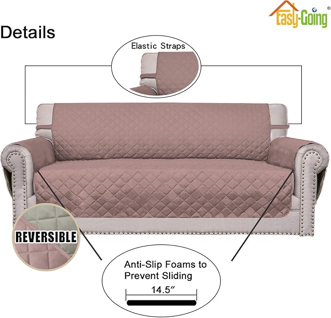 Easy-Going Reversible Couch Cover, 2 Cushion Sofa, Pink/Beige | Oversized Loveseat Slipcover For Dogs, Water Resistant Mat, Living Room, Non-Slip Sofa Cover, Pet Friendly - Image 3
