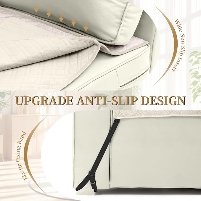 Velvet 100% Waterproof Loveseat Covers Washable Love Seat Couch Covers for 2 Cushion Couch Sofa Pet Friendly Sofa Slipcovers Dogs Furniture Protector with Pockets (Medium-XL, Light Beige) - Image 3