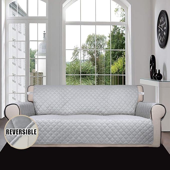 Easy-Going Reversible Oversized Couch Cover for 3 Cushion Couch Sofa Cover for Dogs Water Resistant Furniture Protector Cover with Foam Sticks for Pet (Oversized Sofa, Light Gray/Ivory) | X-Large Sofa, Washable Slipcover For Dogs, Water Resistant Mat, ... - Image 2