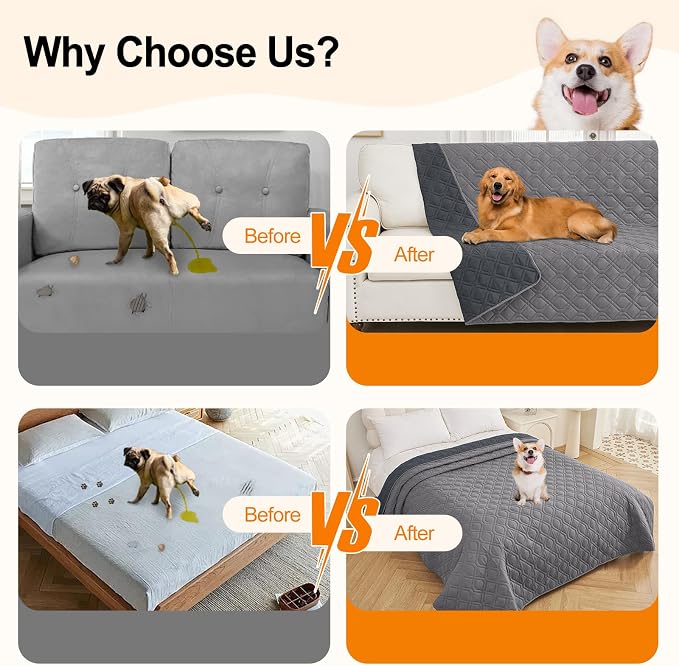 Smiry Reversible Waterproof Pet Couch Covers for Sofa | Washable Dog Couch Sofa Covers, Water Resistant Furniture Protector Slipcover, Geometric (30"x70", Grey/Dark Grey) - Image 5