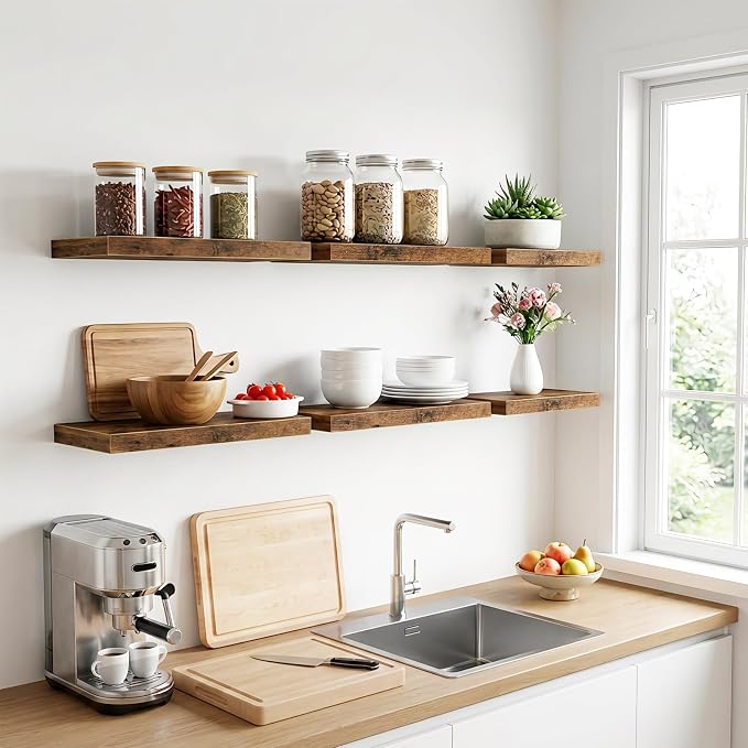 Fixwal Floating Wall Shelves for Decor (Rustic Brown, Set of 6, 15.7 Inch) | MDF Shelves with Metal Brackets, Space Saving for Books, Decor, Works in Bathroom, Kitchen, Living Room, Bedroom - Image 6