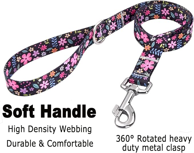 Mihqy Dog Collar and Leash Set, for Medium Dogs, Floral Set,M | with Floral Patterns, Adjustable for Small Medium Large Dogs, Comfortable for Walks and Outdoor Hikes - Image 4