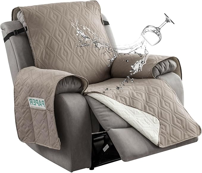 Genina Waterproof Recliner Chair Covers with Arms Recliner Sofa Cover for Living Room, Reclining Chair with Pocket, Washable Sofa Chair Cover Furniture Protectors Covers for Dog Pets by Genina