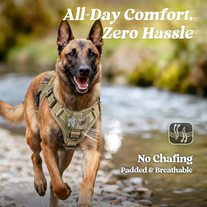 rabbitgoo Tactical Dog Harness X-Large, Heavy Duty Military No Pull Vest | Sturdy Metal Buckles, 5 Adjustments, Molle System, Powerful Pullers for Training, Hunting, Outdoor, Brown Reflex, X-Large - Image 6