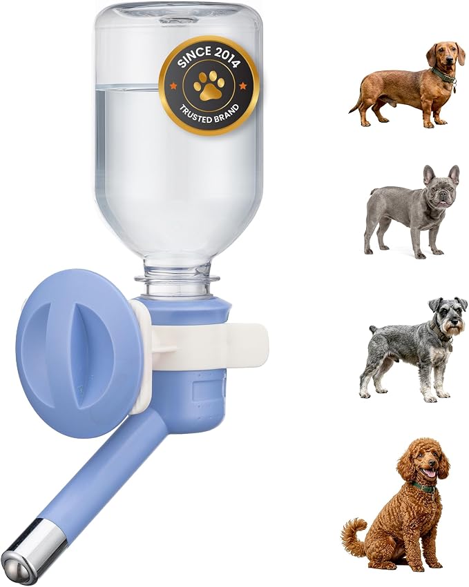 Choco Nose Patented No-Drip Dog Water Bottle/Feeder for Dogs/Cats and Other Small-Medium Sized Animals - for Cages, Crates or Wall Mount. 10.2 Oz. Mess Free Leak-Proof Nozzle 16mm, Blue (C590) by ChocoNosePetSupplyWeLovePetsLikeYouDo