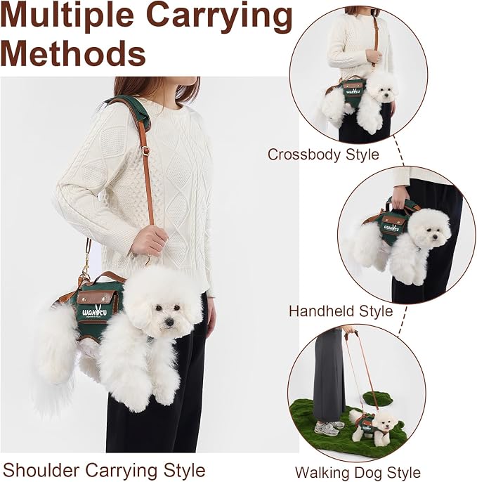 Wakytu Dog Lift Harness Dog Carrier Sling for Small Dogs & Cats,XS | stylish puppy sling carrier with handle & pocket,adjustable leash,walking & travel - Image 8
